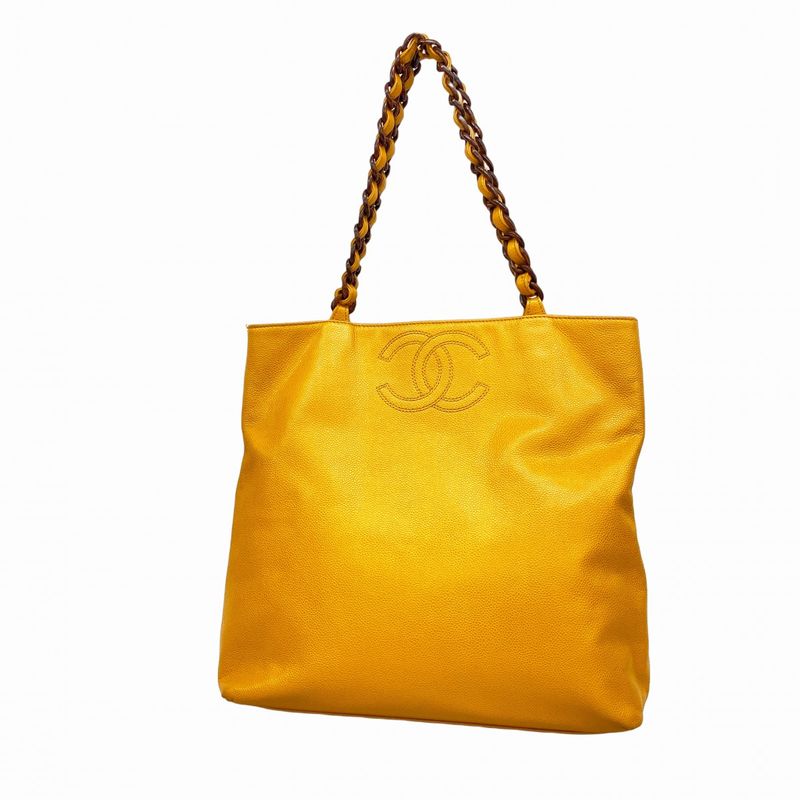 Chanel Tote Bag Caviar Skin Orange Gold Hardware Women