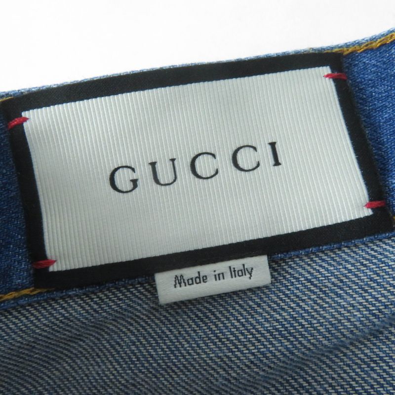 Gucci 456973 100% Cotton Flower Embroidered Denim Skirt Mini Skirt Indigo 42