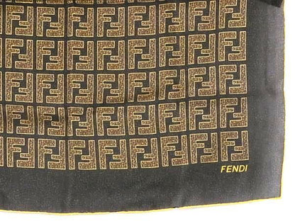 Fendi 100% Silk Scarf Handkerchief With Zucca Pattern Ladies Brown