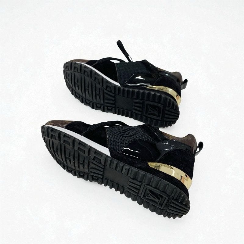 Louis Vuitton Run Away Line Monogram Sneakers Shoes Leather Patent Suede Black