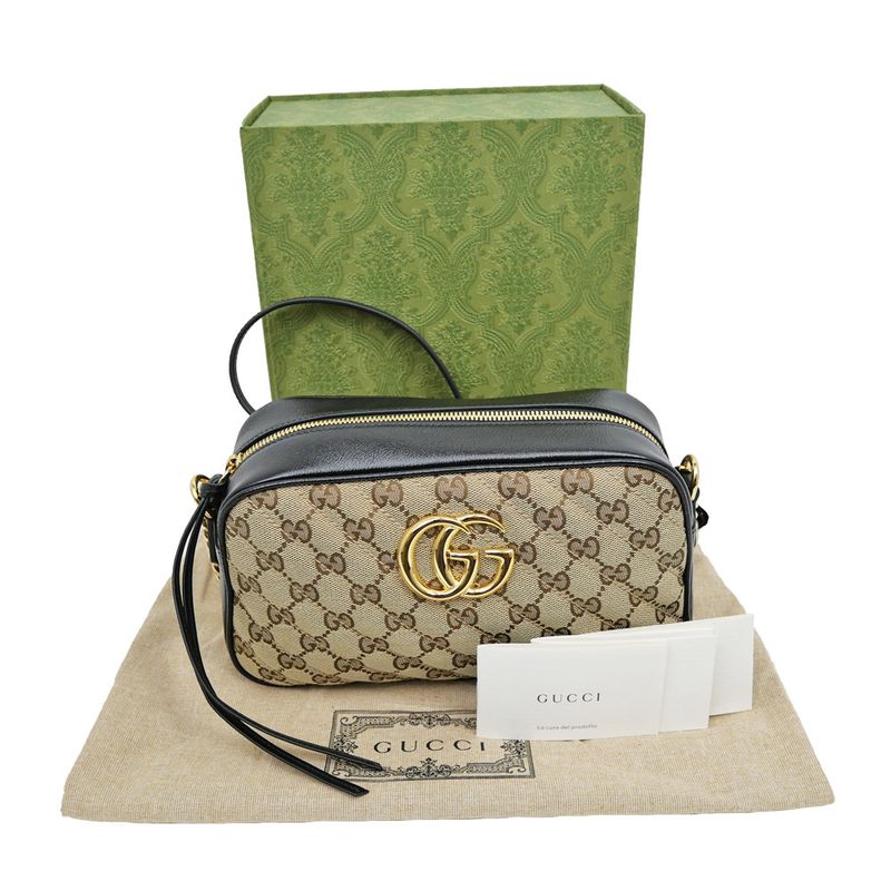 Gucci GG marmont Shoulder Bag Beige Black Quilted Canvas 447632 Women's