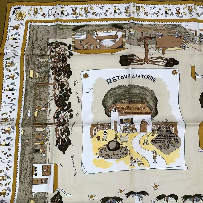 Hermes Carre 90 RE TOUR A LA Terre Homeward Bound Silk Scarf Blawan