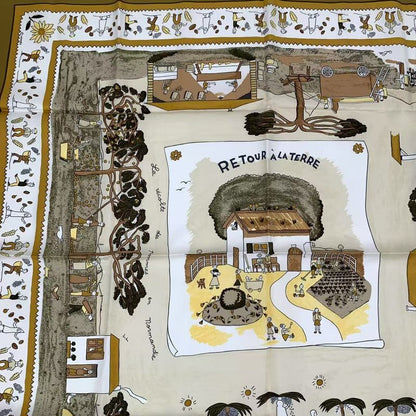 Hermes Carre 90 RE TOUR A LA Terre Homeward Bound Silk Scarf Blawan