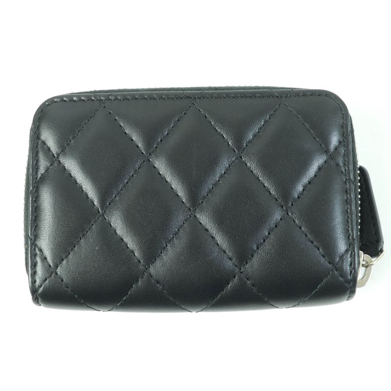 CHANEL Ap0216 Matelasse Classic Lambskin Coin Case With Coco Mark Black Silver