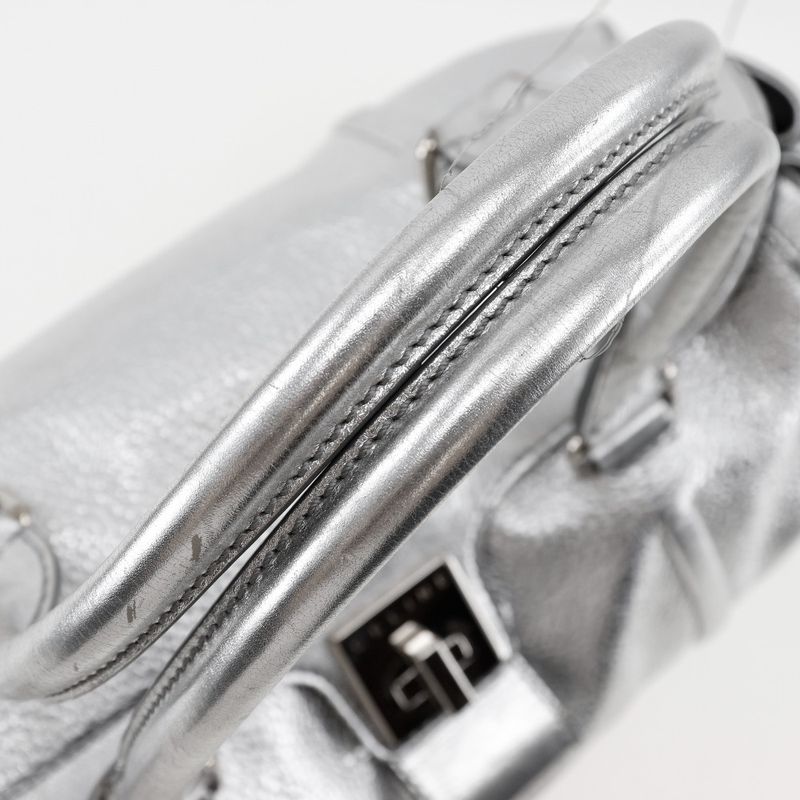 Celine Logo Plate Calf Silver Ladies Handbag