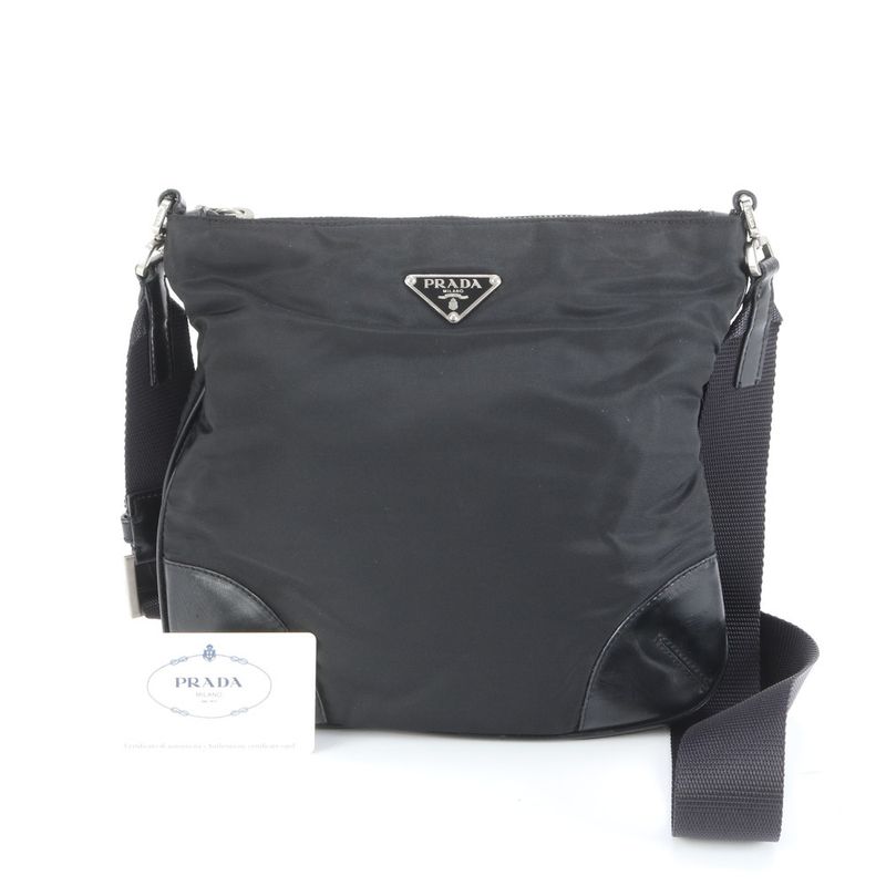Prada Authenticity With Card Tessuto Nylon Triangle Logo Leather Shoulder Bag