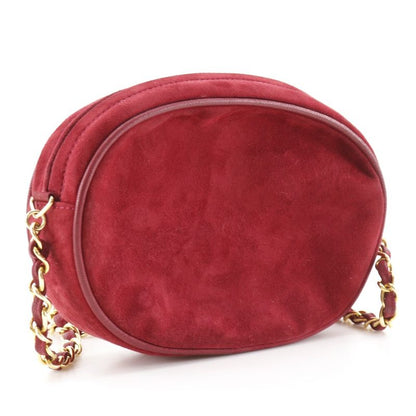 Chanel Coco Mark Chain Pochette Vintage Fringe Suede Red Ladies Shoulder Bag