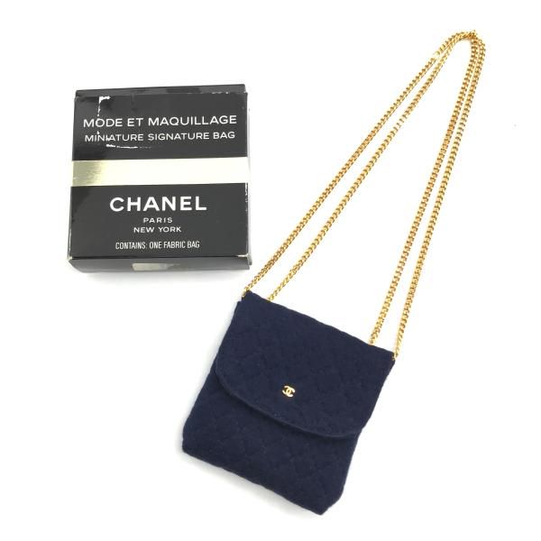 Chanel Mini Quilted Cotton Chain Bag Navy
