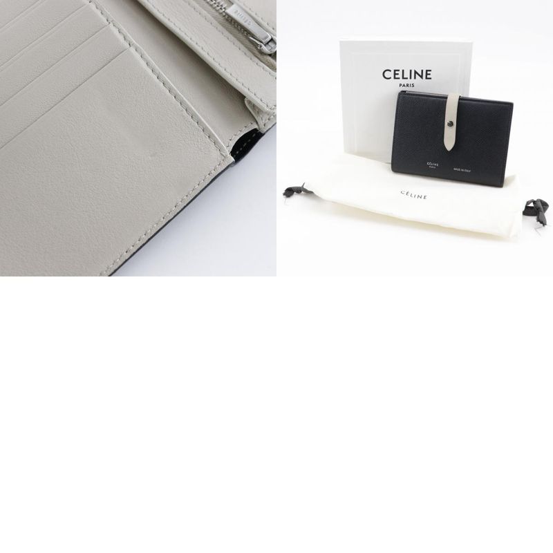Celine Medium Strap Calf Black/beige Women's Fold Wallet