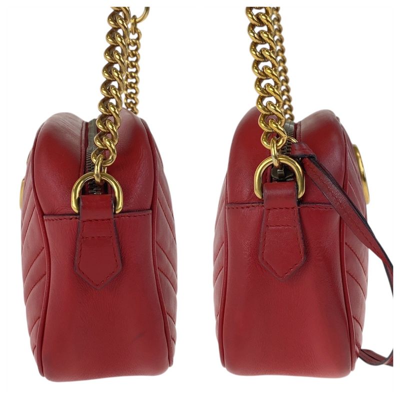 Gucci GG Marmont Red Gold Hardware Leather 447632 Chain Shoulder Bag Pochette
