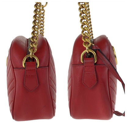 Gucci GG Marmont Red Gold Hardware Leather 447632 Chain Shoulder Bag Pochette