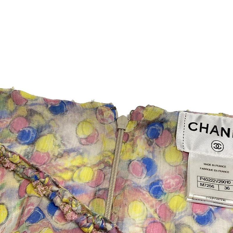 Chanel Dress Size 36 S Ladies - P40222 Pink X Yellow X Multi Short Sleeves Knee