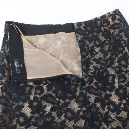 CHANEL P64618v60643 100% Silk Lined Full Lace Skirt With Lion Hardware Black 38