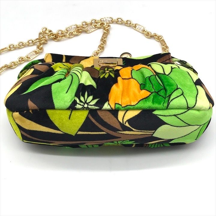 Fendi Items Peekaboo Click Velvet 2-Way Chain Shoulder Bag Green