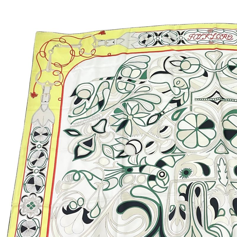 Hermes Carre 140 Large Scarf Silk Folklore Yellow