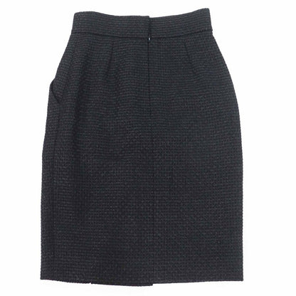 CHANEL P36751 Tweed Below-knee Tight Skirt With Coco Mark Black 36 Made In