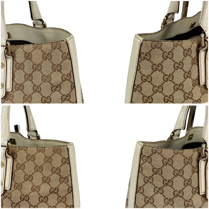 Gucci Hustler Bit Tote Bag GG Canvas Leather Brown White Horsebit Hardware