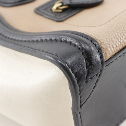 Celine Luggage Nano Shopper Bicolor 2WAY Shoulder Calf Black/brown/off White