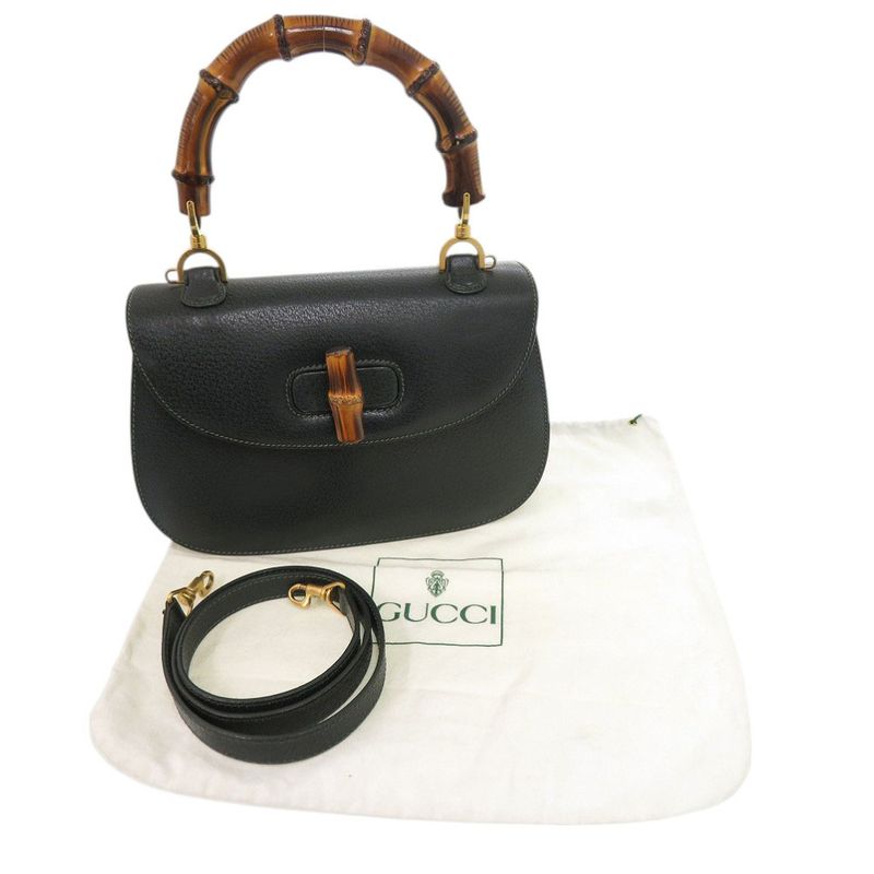 Gucci Bamboo 000 29 0633 Leather Green 2-way Handbag Green 0884 Gucci