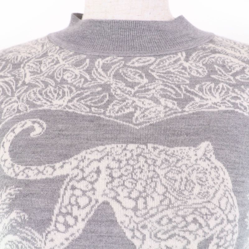 Hermes Jungle LOVE Jungle Love Cashmere Silk Long Sleeve Knit Dress Grey 36