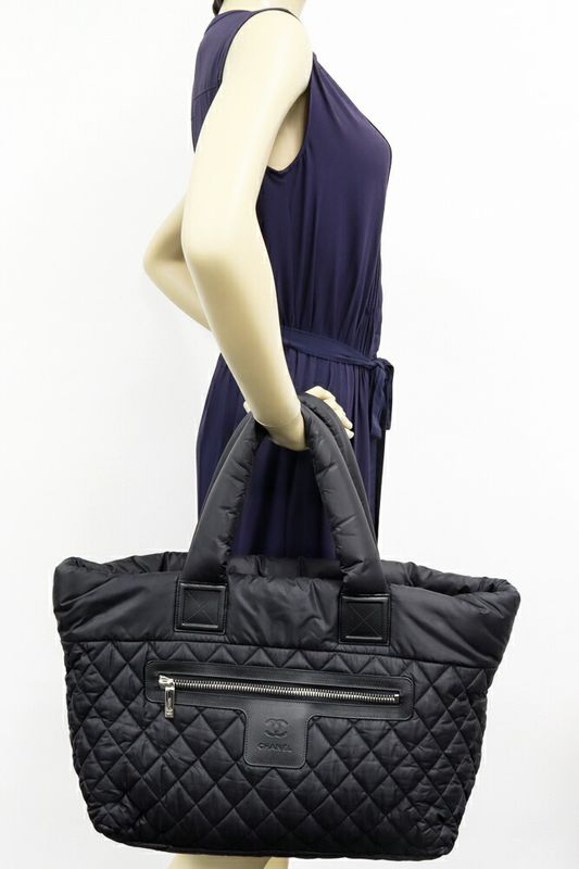 Chanel Hand Tote Bag Coco Cocoon Medium MM Nylon Calf Black X Bordeaux A48611