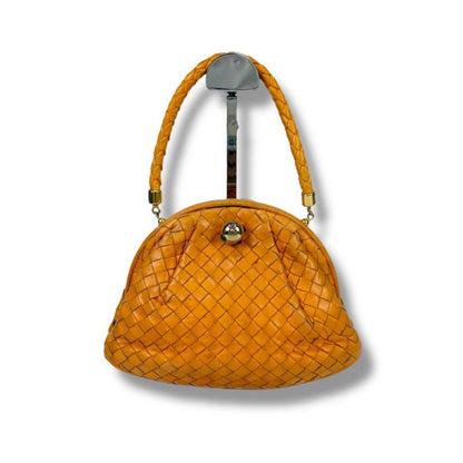 Bottega Veneta Mini Handbag Orange Accessory Pouch Intrecciato Leather Top