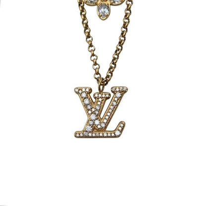 Louis Vuitton Necklace Lady LV M01845 Monogram Flower Rhinestone Strass Gold