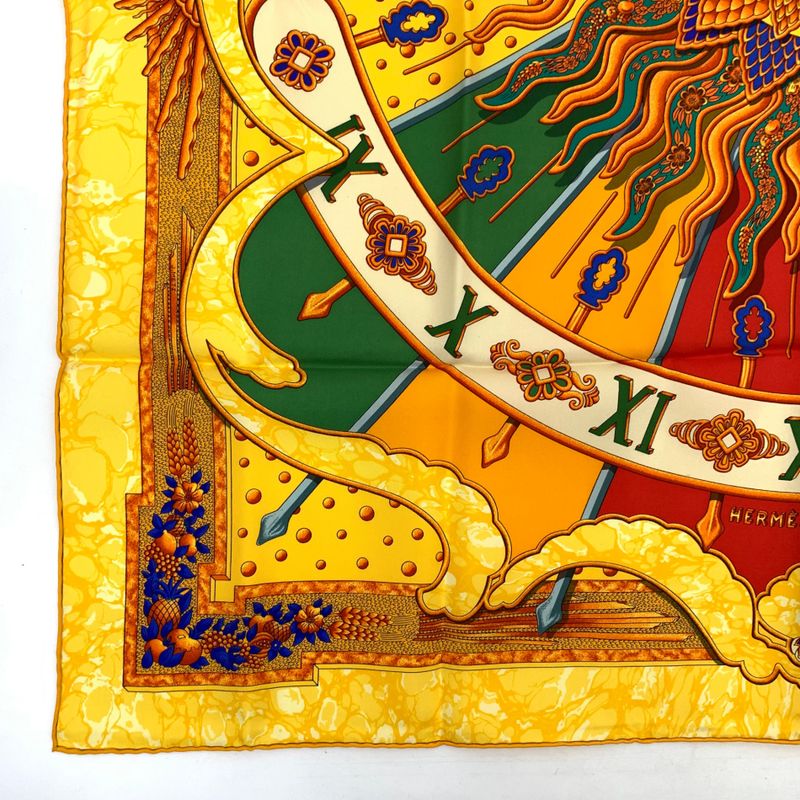 Grade Hermes Scarf Carre 90 Carpe DIEM Enjoy The Day Yellow Sun Moon Stars