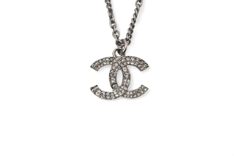 Chanel Necklace Pendant 2way Chanel Coco Mark CC Rhinestone Pearl Motif Silver