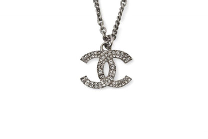 Chanel Necklace Pendant 2way Chanel Coco Mark CC Rhinestone Pearl Motif Silver