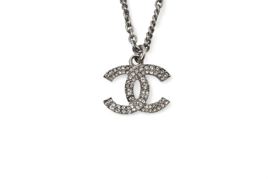 Chanel Necklace Pendant 2way Chanel Coco Mark CC Rhinestone Pearl Motif Silver