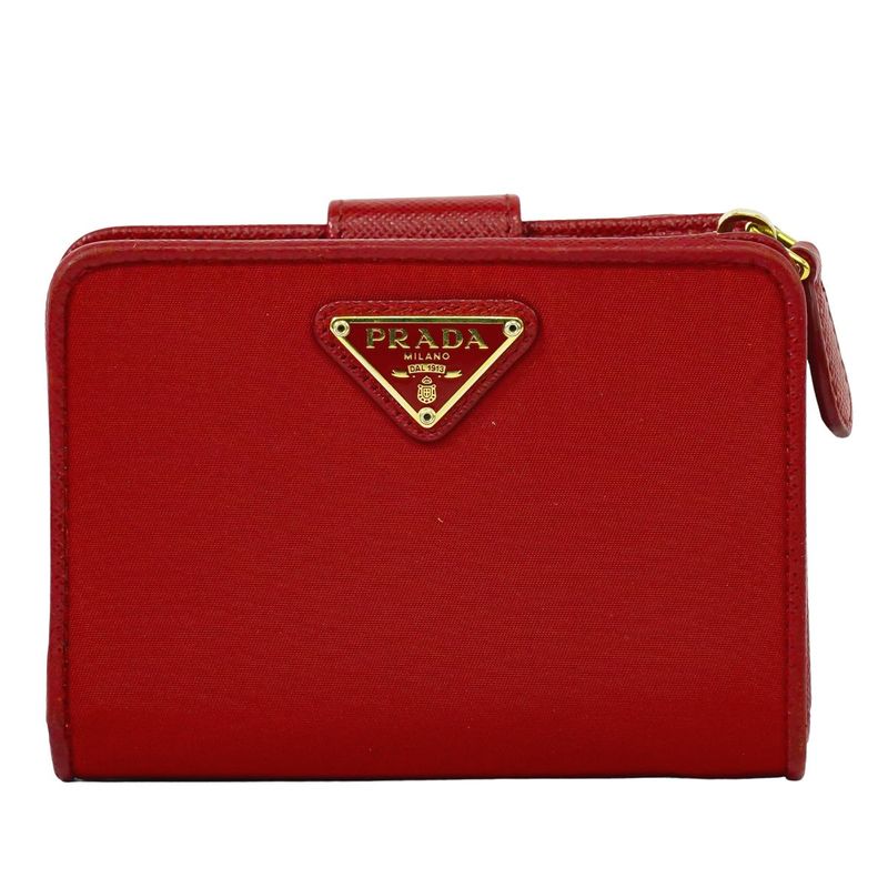 Authentic Prada Nylon Fold Wallet Compact Wallet Red Wallet Pre-owned [follow-up