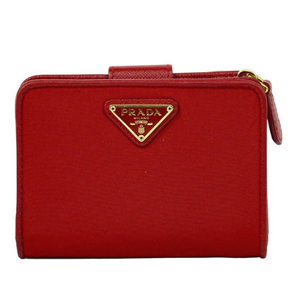 Authentic Prada Nylon Fold Wallet Compact Wallet Red Wallet Pre-owned [follow-up