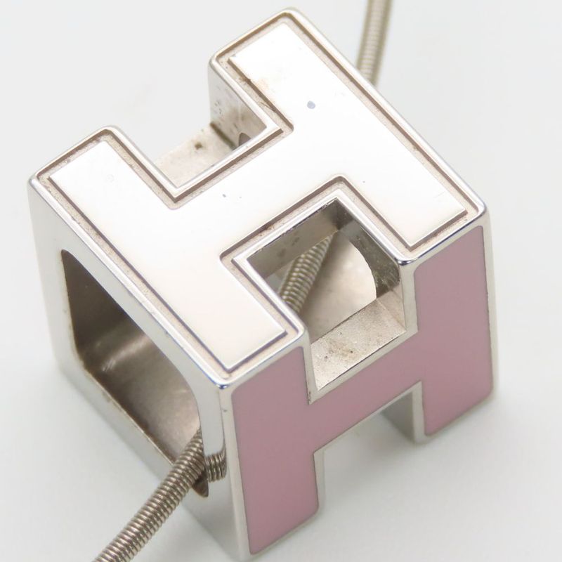 Hermes Necklace Caged Ash Metal Pink Silver Hardware H Cube Accessories