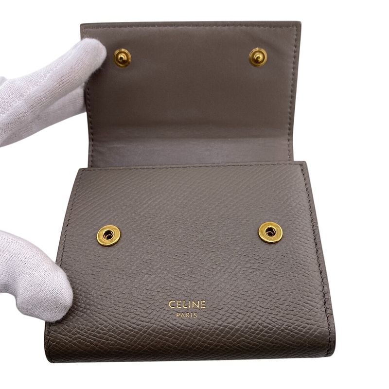 Celine Small Trifold Wallet Branded Coin Purse Bill Grey Ladies