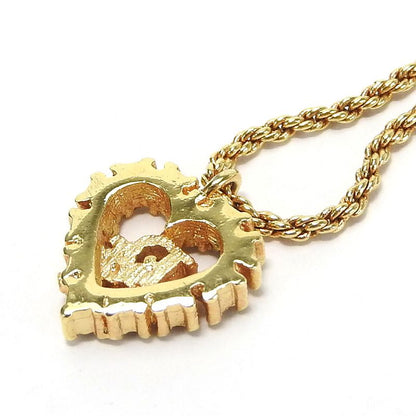 Christian Dior Necklace Metal Gold Heart Rhinestone Accessories Women Ladies