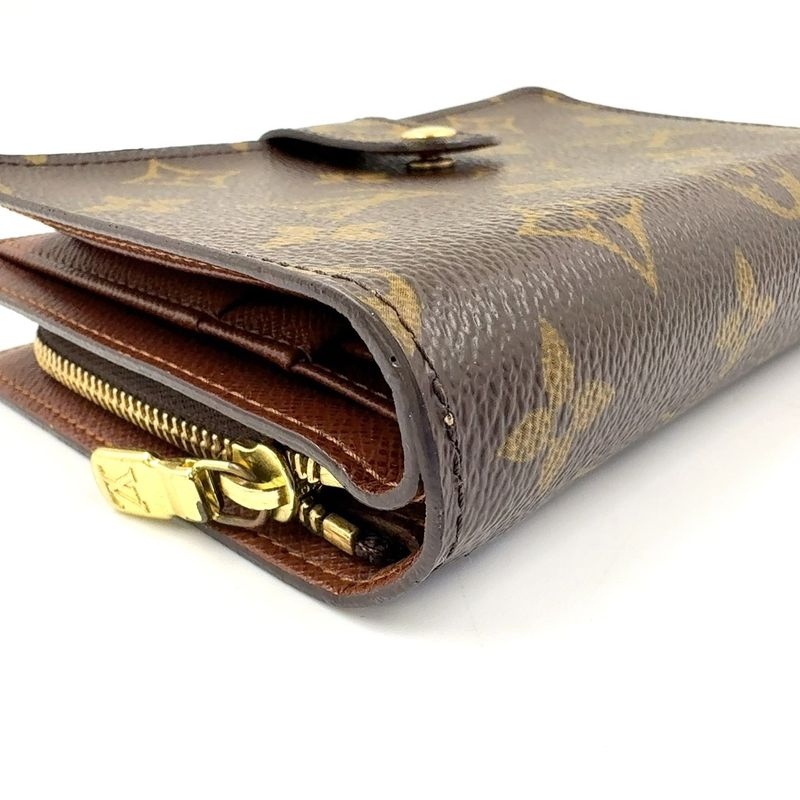 Louis Vuitton Porte Papier Zip Monogram PVC Brown Bifold Wallet Gold M61207