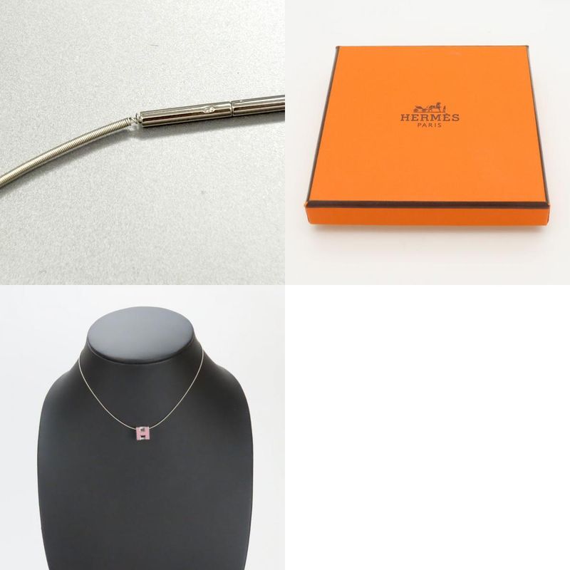 Hermes Necklace Caged Ash Metal Pink Silver Hardware H Cube Accessories