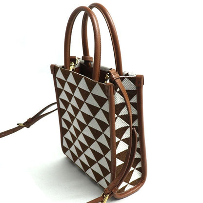 Prada Symbol Embroidered Fabric Mini 2 Way Shoulder Bag Brown White Mbmb IC