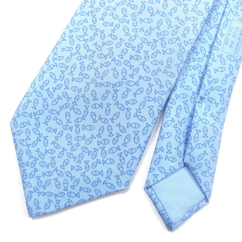 Hermes 100% Silk Alligator Wide Tie Light Blue With Box Made In France Men's