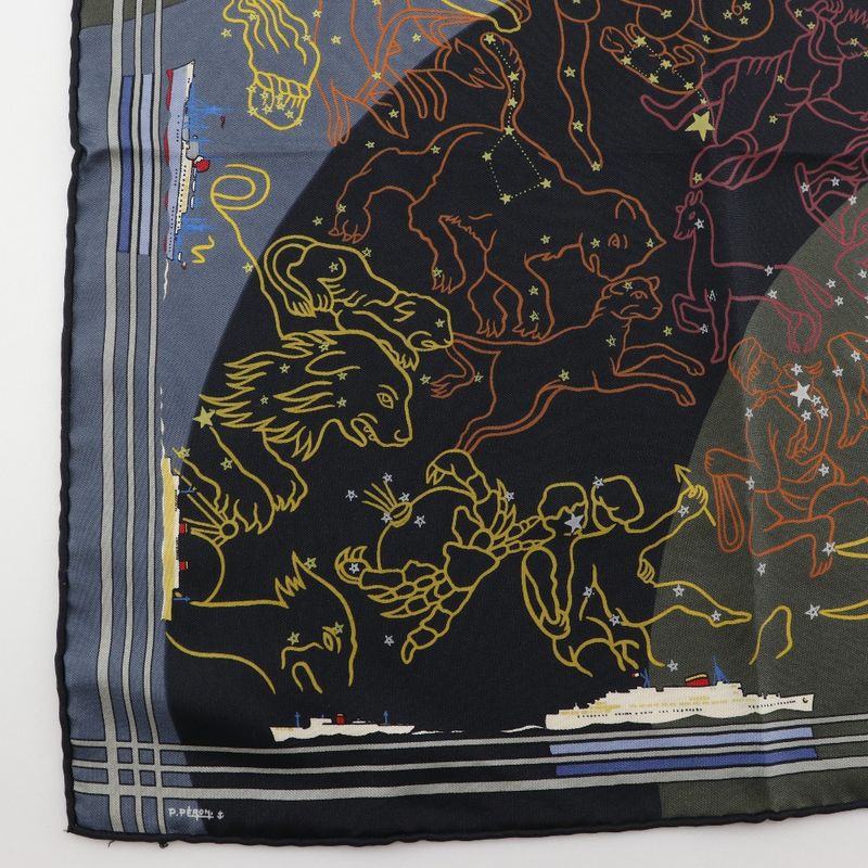 Hermes Carré 45 Petit Carré Constellation Ship Orion Rare Design Silk Women's