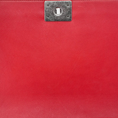 Chanel Boy Chanel Large Size Matelasse Chain Shoulder Bag Calfskin Red (silver