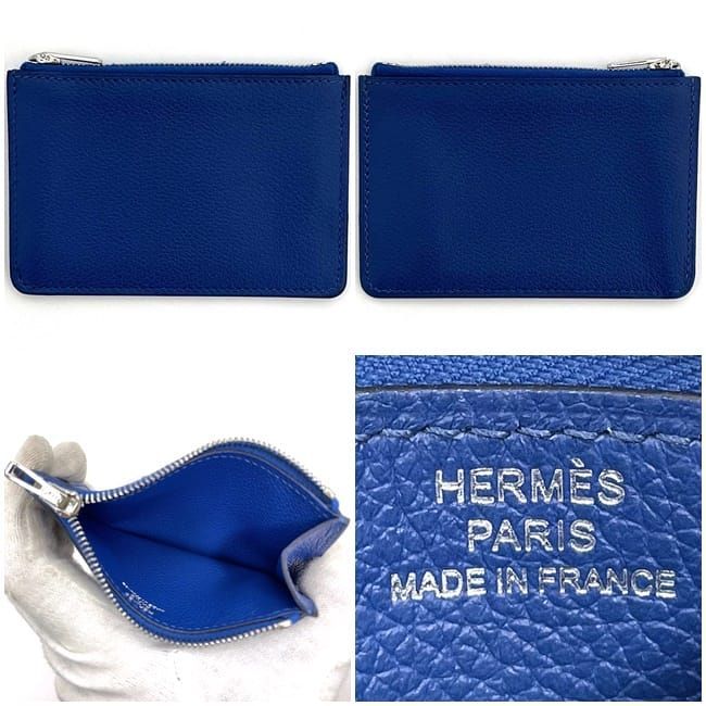 Hermes Wallet Luli Slim Wallet Navy Silver Hardware Excellent Condition Leather