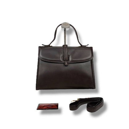 Bottega Veneta Marco Polo 2WAY Top Handle Bag Shoulder Bag Dark Brown Pvcleather