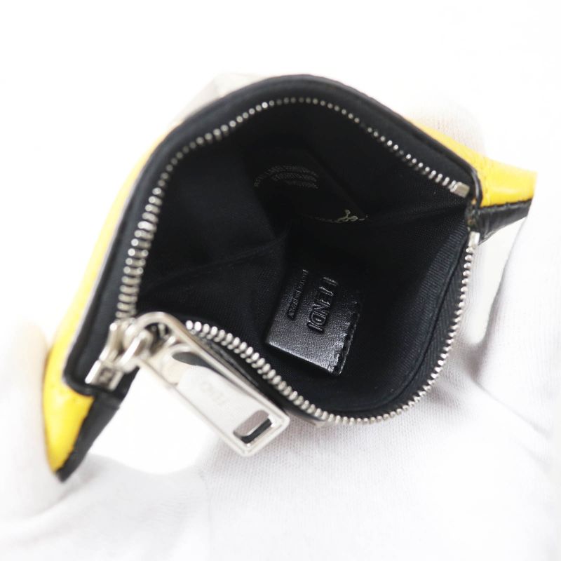 Fendi Bug's Eye Triangle Bicolor Leather Coin Case With Key Ring Yellow Black