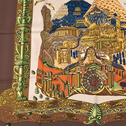 Hermes Carre 90 L Atlantide Atlantis Continental Silk Scarf Brown