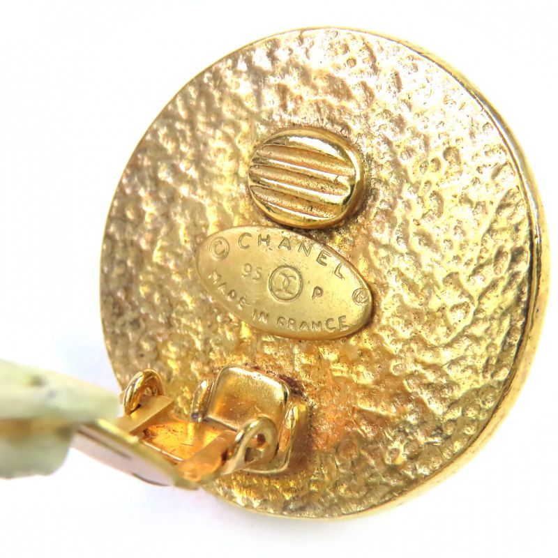 CHANEL Vintage 95P Coco Mark Faux Pearl Round Earrings Accessories For Both