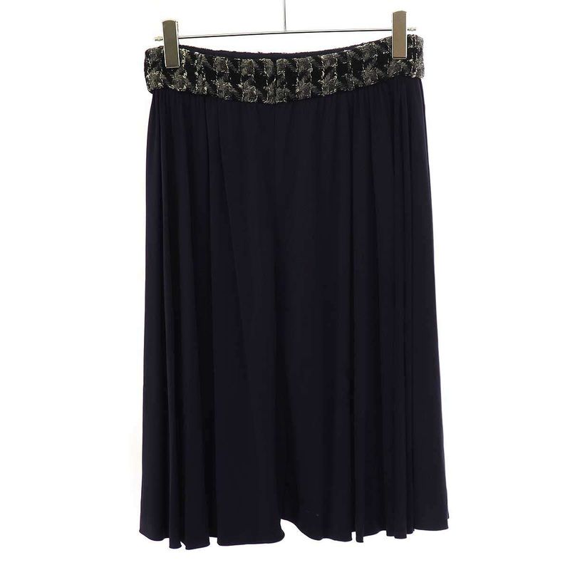 Chanel Tweed Combination Rayon Skirt P54588v41169 Navy 44