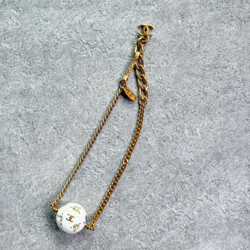 Chanel Rhinestone Soccer Ball Vintage Bracelet 98p Gold White