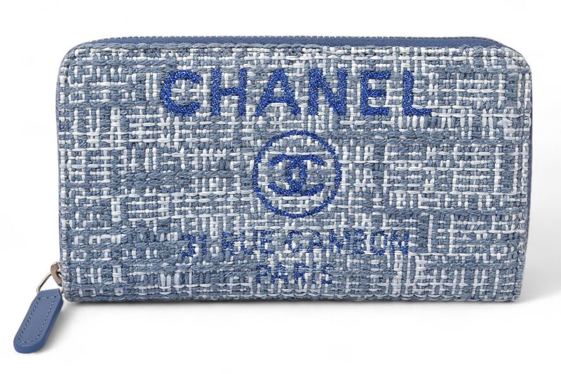 Chanel Wallet Fold Chanel Wallet A81973 Coco Mark Deauville Blue Tweed
